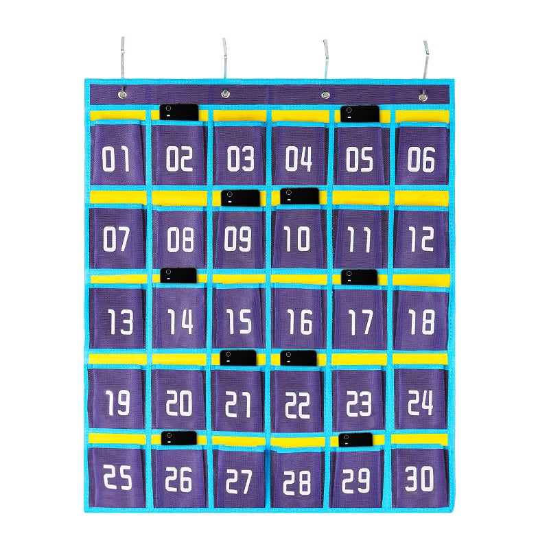 Loghot Classroom Accessories Closet Pocket Chart for Cell Phones Holder Wall Door Hanging Organizer (30 Pockets Blue) - Image 1